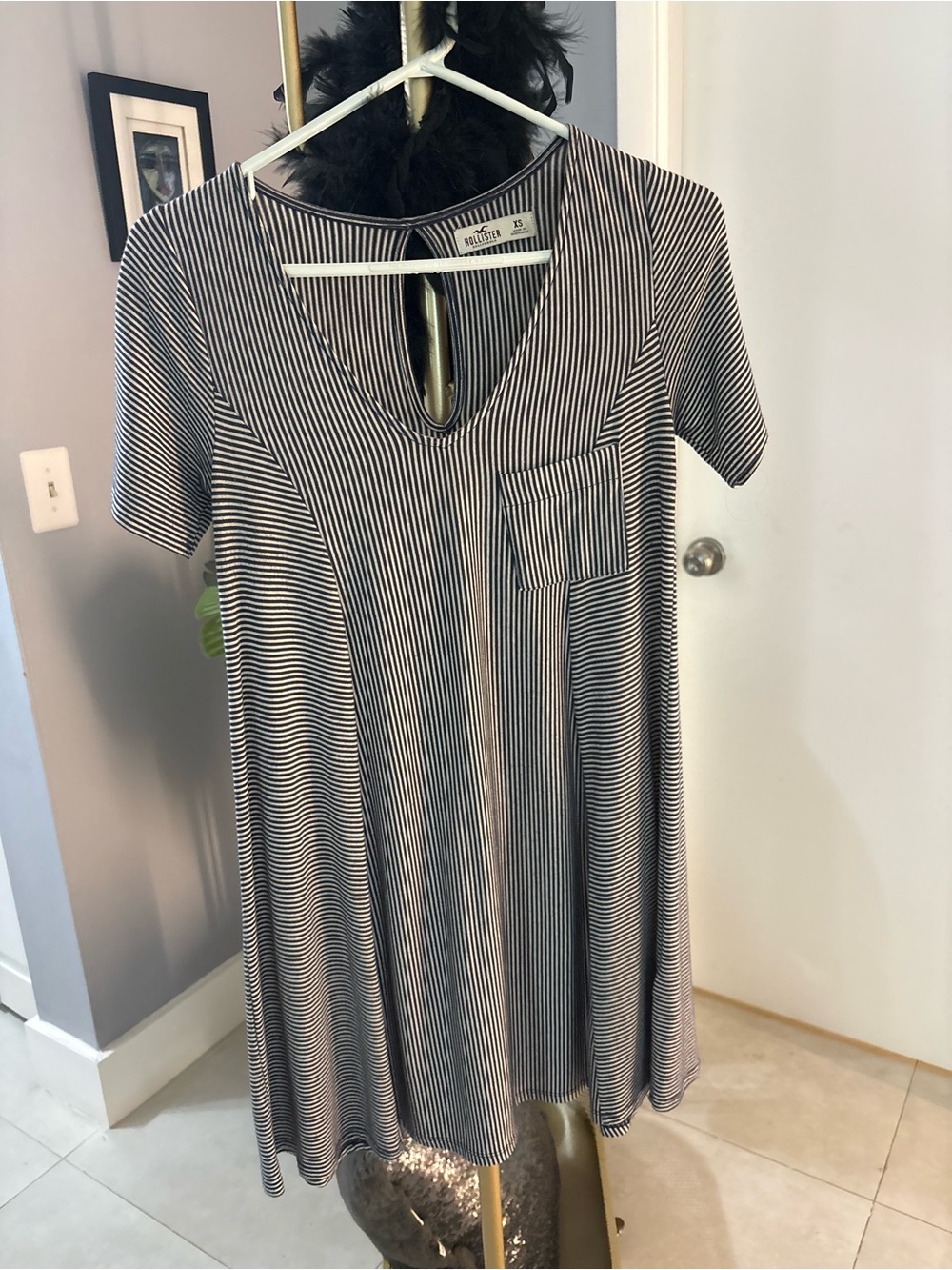 Hollister Black & White Striped V-Neck Mini Dress